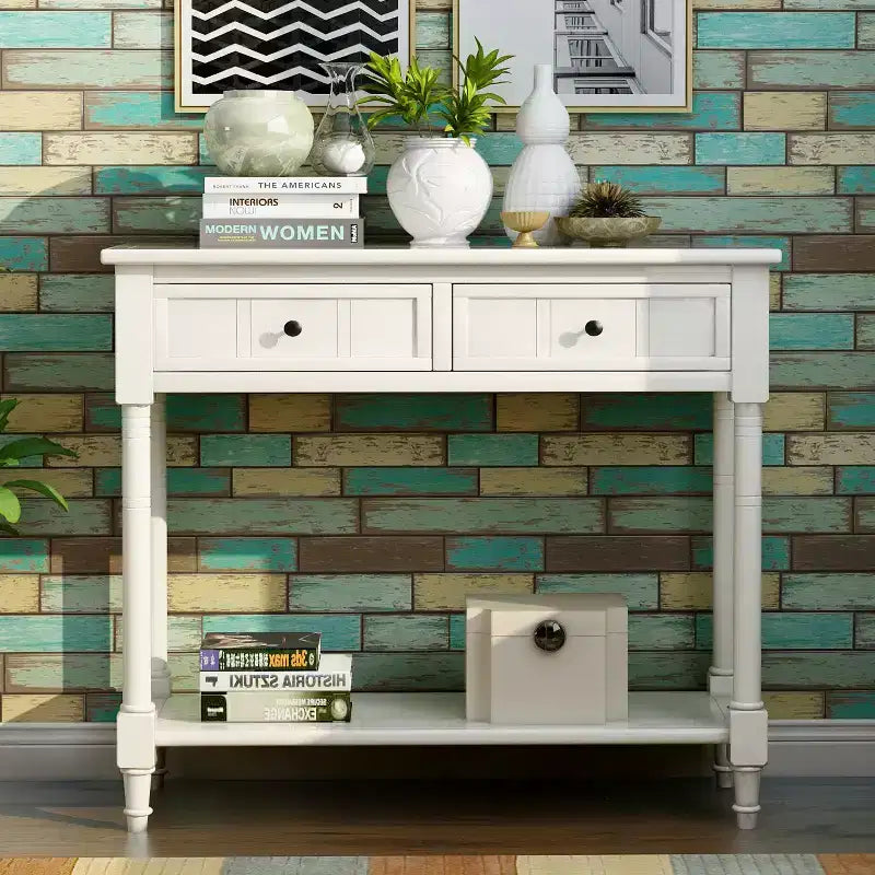Farmhouse Console Table Sideboard Wooden Sofa Table with 2 Drawers and Bottom Shelf for Living Room