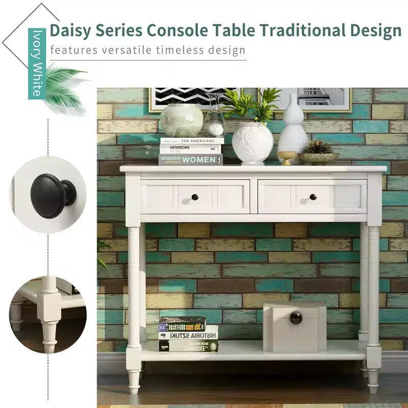 Farmhouse Console Table Sideboard Wooden Sofa Table with 2 Drawers and Bottom Shelf for Living Room