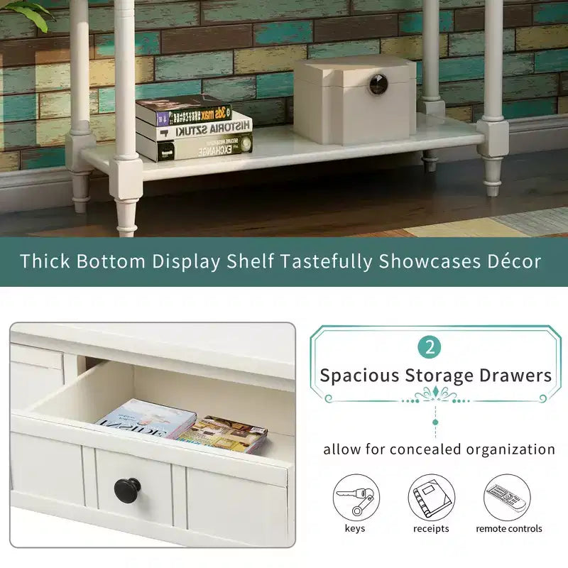 Farmhouse Console Table Sideboard Wooden Sofa Table with 2 Drawers and Bottom Shelf for Living Room