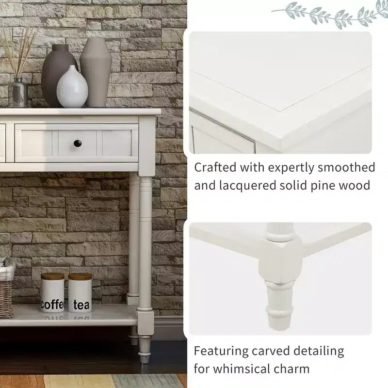 Farmhouse Console Table Sideboard Wooden Sofa Table with 2 Drawers and Bottom Shelf for Living Room