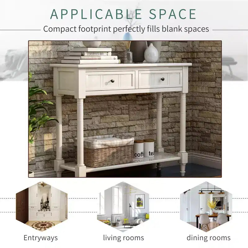 Farmhouse Console Table Sideboard Wooden Sofa Table with 2 Drawers and Bottom Shelf for Living Room