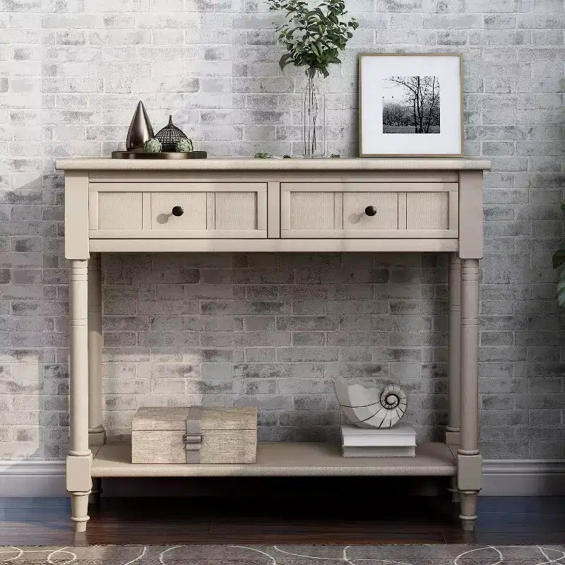 Farmhouse Console Table Sideboard Wooden Sofa Table with 2 Drawers and Bottom Shelf for Living Room