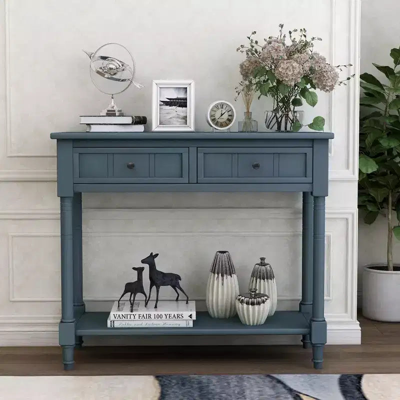 Farmhouse Console Table Sideboard Wooden Sofa Table with 2 Drawers and Bottom Shelf for Living Room