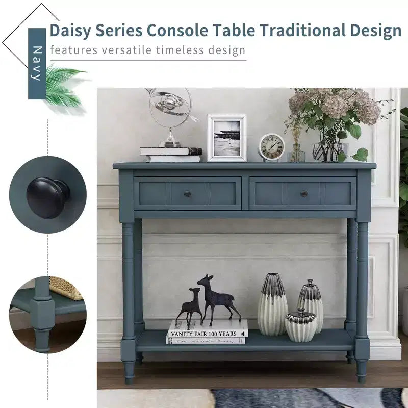 Farmhouse Console Table Sideboard Wooden Sofa Table with 2 Drawers and Bottom Shelf for Living Room