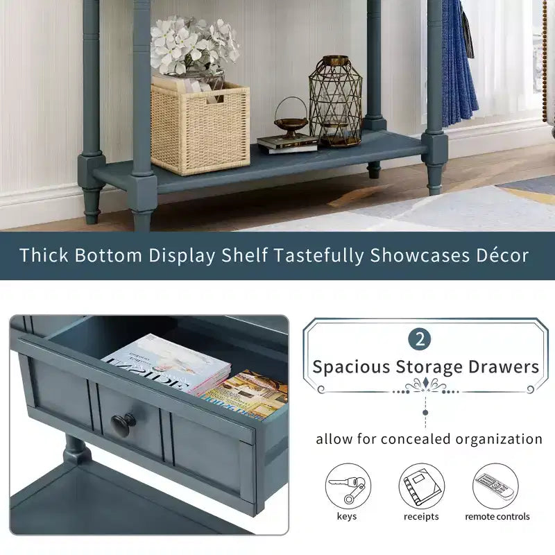 Farmhouse Console Table Sideboard Wooden Sofa Table with 2 Drawers and Bottom Shelf for Living Room