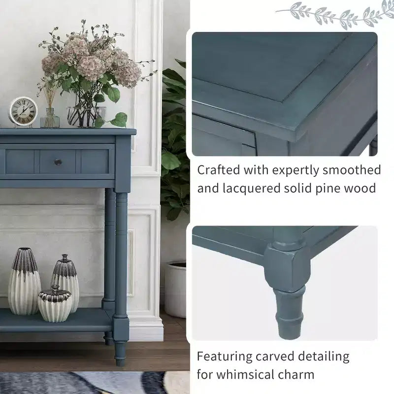 Farmhouse Console Table Sideboard Wooden Sofa Table with 2 Drawers and Bottom Shelf for Living Room