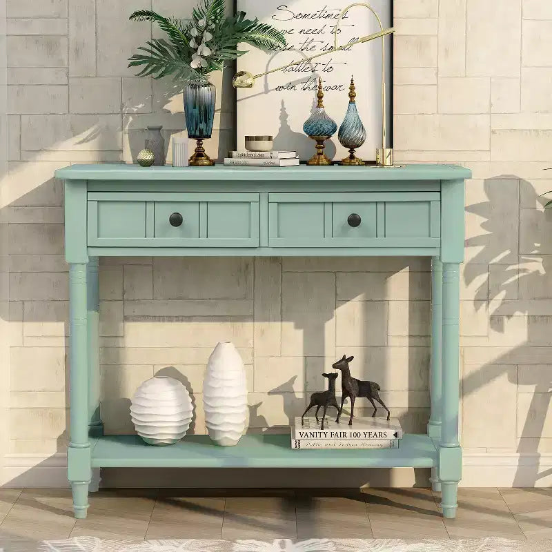 Farmhouse Console Table Sideboard Wooden Sofa Table with 2 Drawers and Bottom Shelf for Living Room