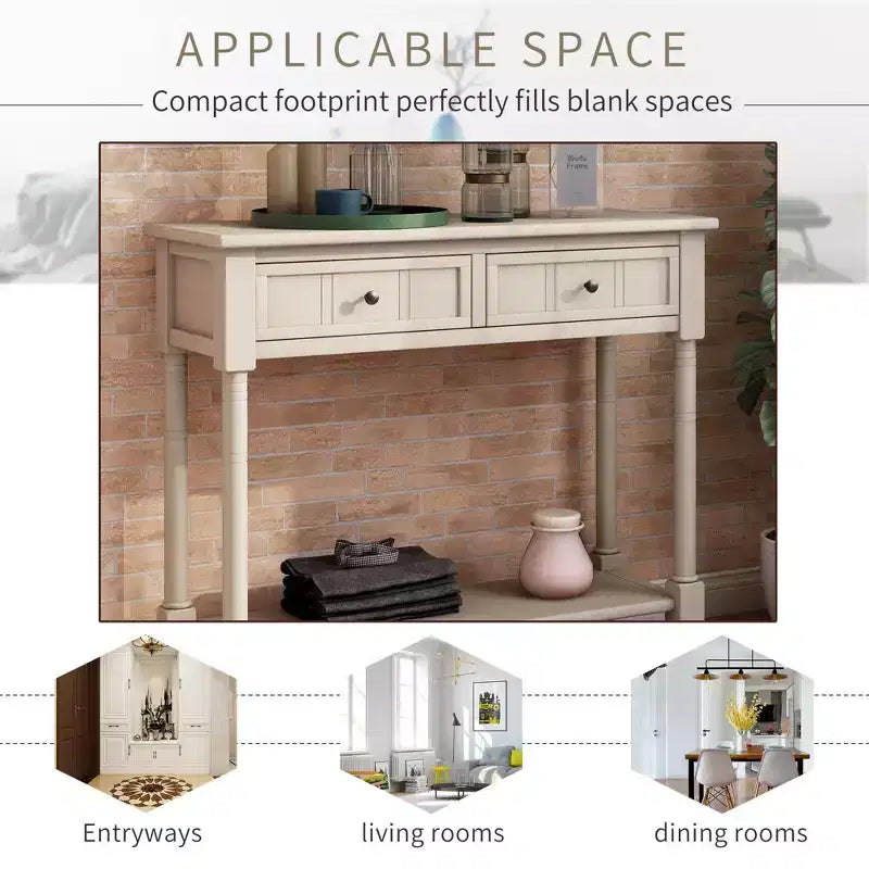 Farmhouse Console Table Sideboard Wooden Sofa Table with 2 Drawers and Bottom Shelf for Living Room