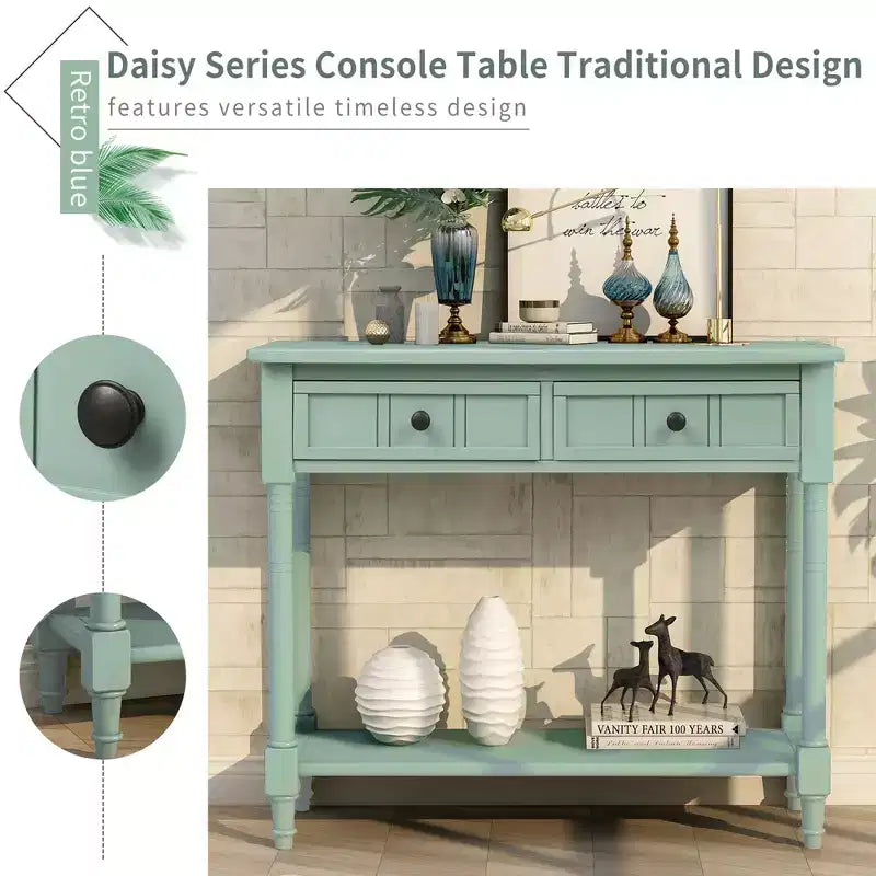 Farmhouse Console Table Sideboard Wooden Sofa Table with 2 Drawers and Bottom Shelf for Living Room