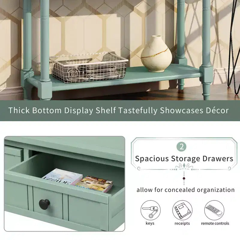 Farmhouse Console Table Sideboard Wooden Sofa Table with 2 Drawers and Bottom Shelf for Living Room