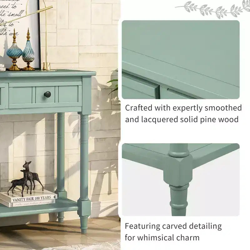 Farmhouse Console Table Sideboard Wooden Sofa Table with 2 Drawers and Bottom Shelf for Living Room