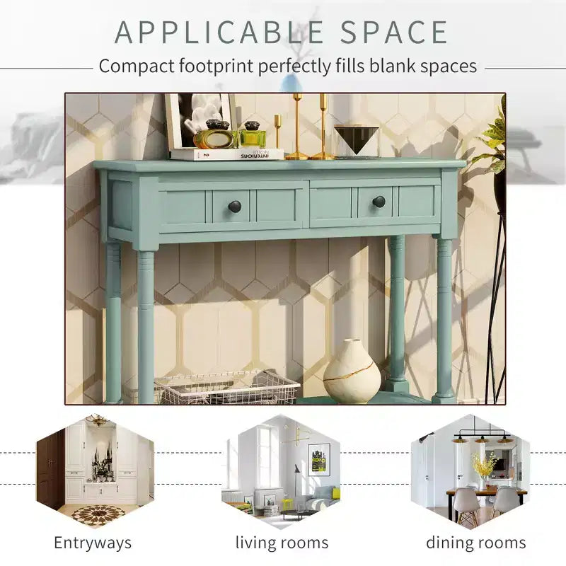 Farmhouse Console Table Sideboard Wooden Sofa Table with 2 Drawers and Bottom Shelf for Living Room