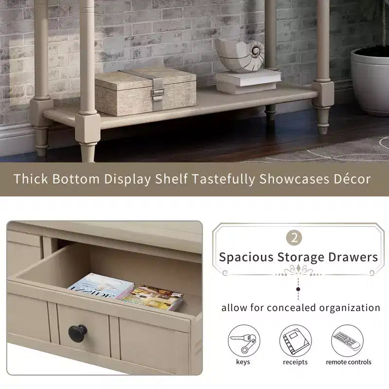 Farmhouse Console Table Sideboard Wooden Sofa Table with 2 Drawers and Bottom Shelf for Living Room