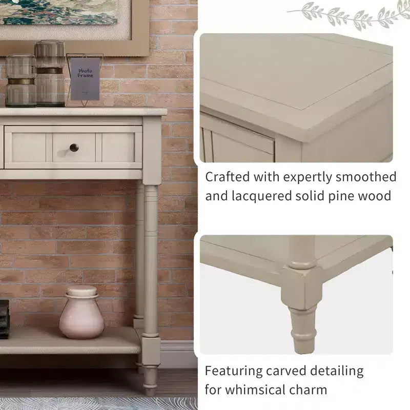 Farmhouse Console Table Sideboard Wooden Sofa Table with 2 Drawers and Bottom Shelf for Living Room