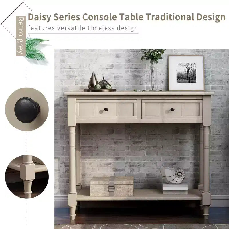 Farmhouse Console Table Sideboard Wooden Sofa Table with 2 Drawers and Bottom Shelf for Living Room