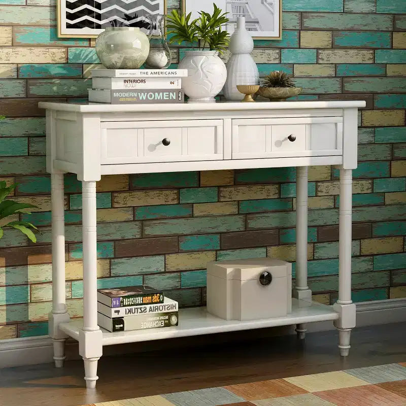 Farmhouse Console Table Sideboard Wooden Sofa Table with 2 Drawers and Bottom Shelf for Living Room