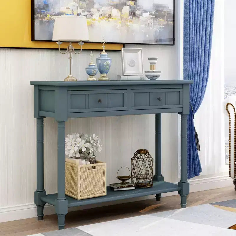 Farmhouse Console Table Sideboard Wooden Sofa Table with 2 Drawers and Bottom Shelf for Living Room
