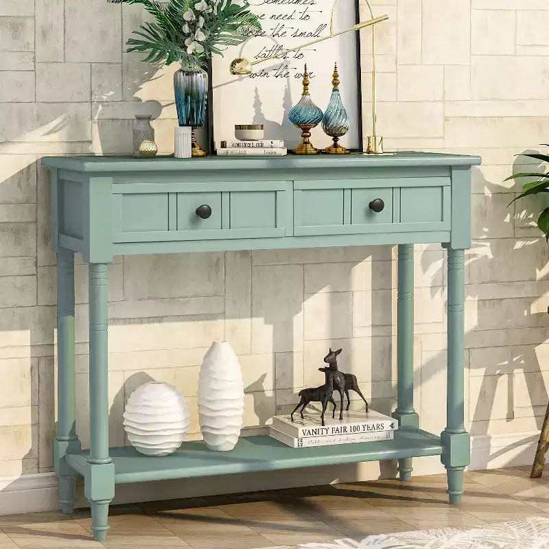 Farmhouse Console Table Sideboard Wooden Sofa Table with 2 Drawers and Bottom Shelf for Living Room
