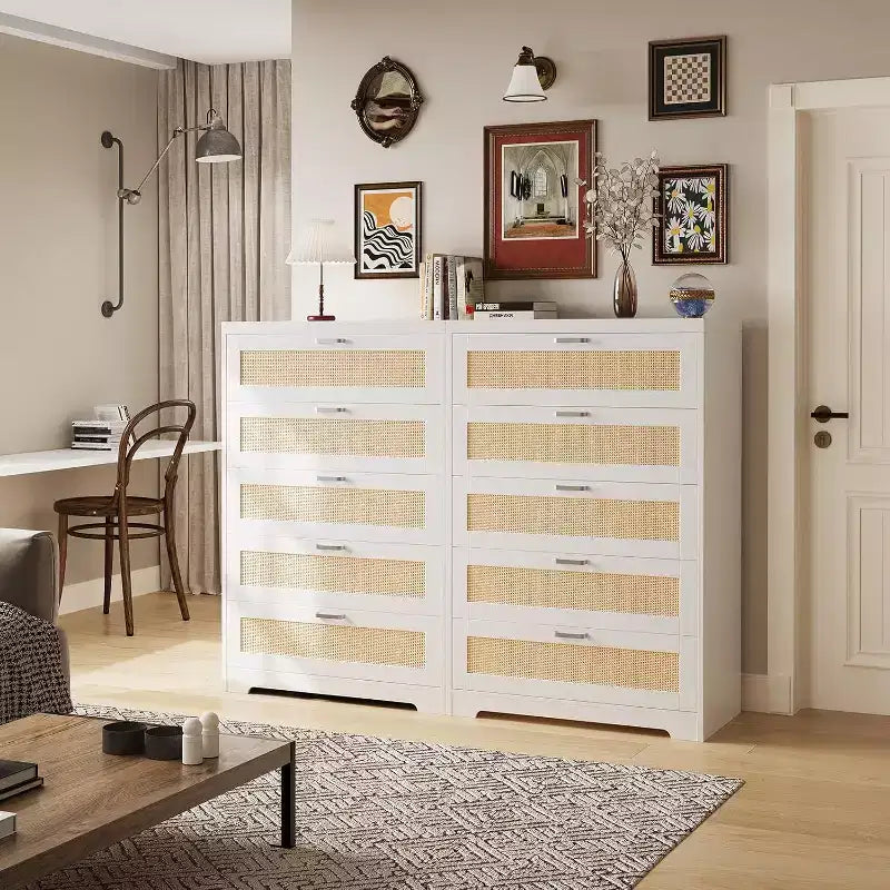 47 Rattan 5-Drawer Dresser - Tall Storage Chest for Bedroom & Living Room