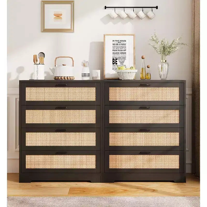 47 Rattan 5-Drawer Dresser - Tall Storage Chest for Bedroom & Living Room