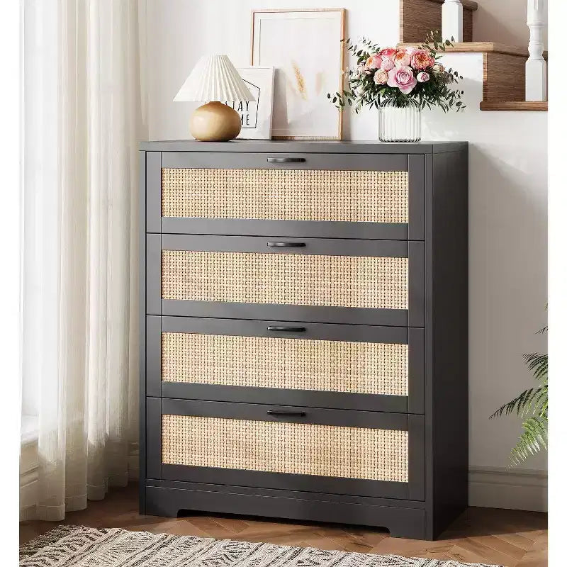 47 Rattan 5-Drawer Dresser - Tall Storage Chest for Bedroom & Living Room
