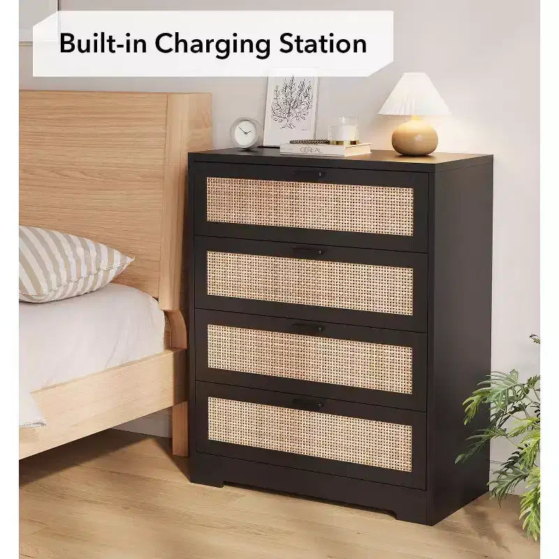 47 Rattan 5-Drawer Dresser - Tall Storage Chest for Bedroom & Living Room