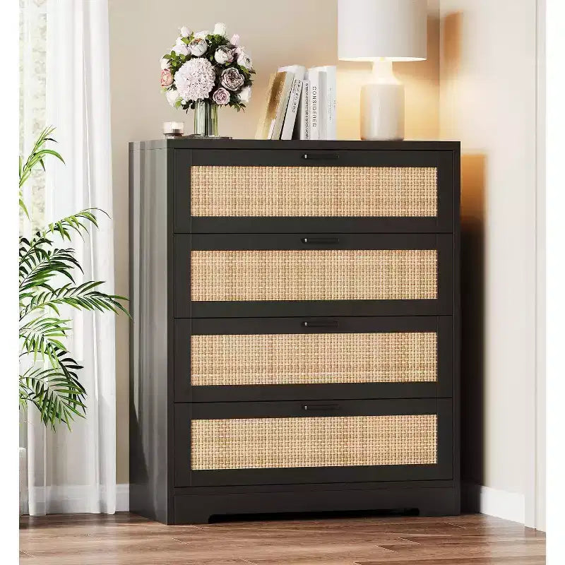47 Rattan 5-Drawer Dresser - Tall Storage Chest for Bedroom & Living Room