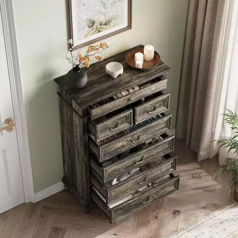 50 Rustic Farmhouse 7-Drawer Dresser - Jewelry Storage Chest for Bedroom & Living