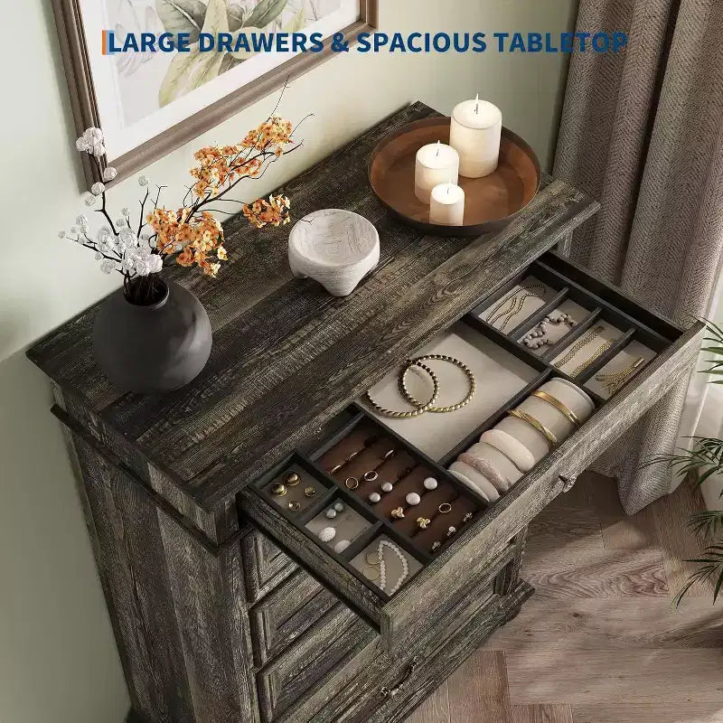 50 Rustic Farmhouse 7-Drawer Dresser - Jewelry Storage Chest for Bedroom & Living