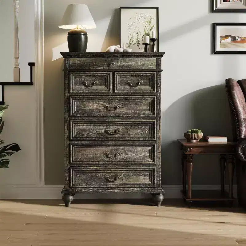 50 Rustic Farmhouse 7-Drawer Dresser - Jewelry Storage Chest for Bedroom & Living