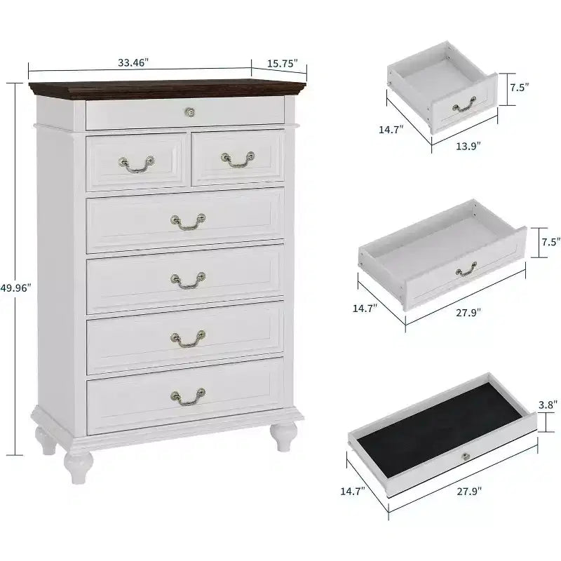 50 Rustic Farmhouse 7-Drawer Dresser - Jewelry Storage Chest for Bedroom & Living