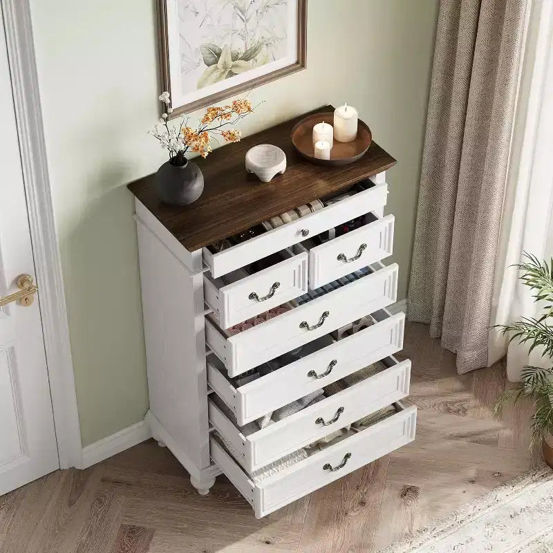 50 Rustic Farmhouse 7-Drawer Dresser - Jewelry Storage Chest for Bedroom & Living