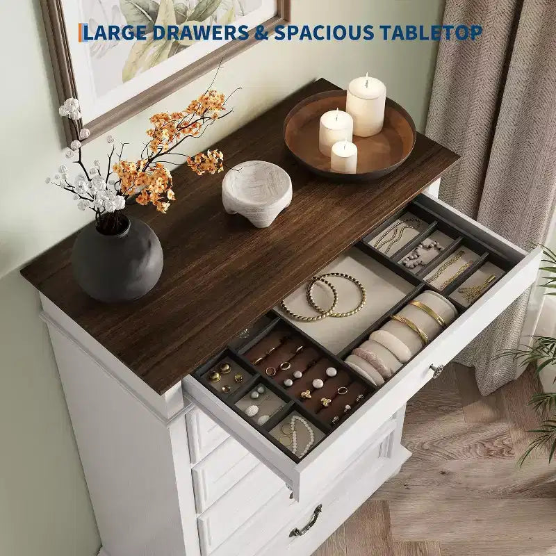 50 Rustic Farmhouse 7-Drawer Dresser - Jewelry Storage Chest for Bedroom & Living