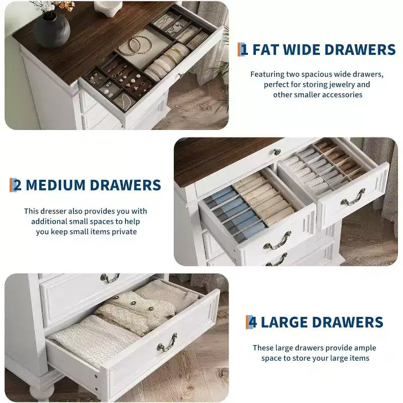 50 Rustic Farmhouse 7-Drawer Dresser - Jewelry Storage Chest for Bedroom & Living