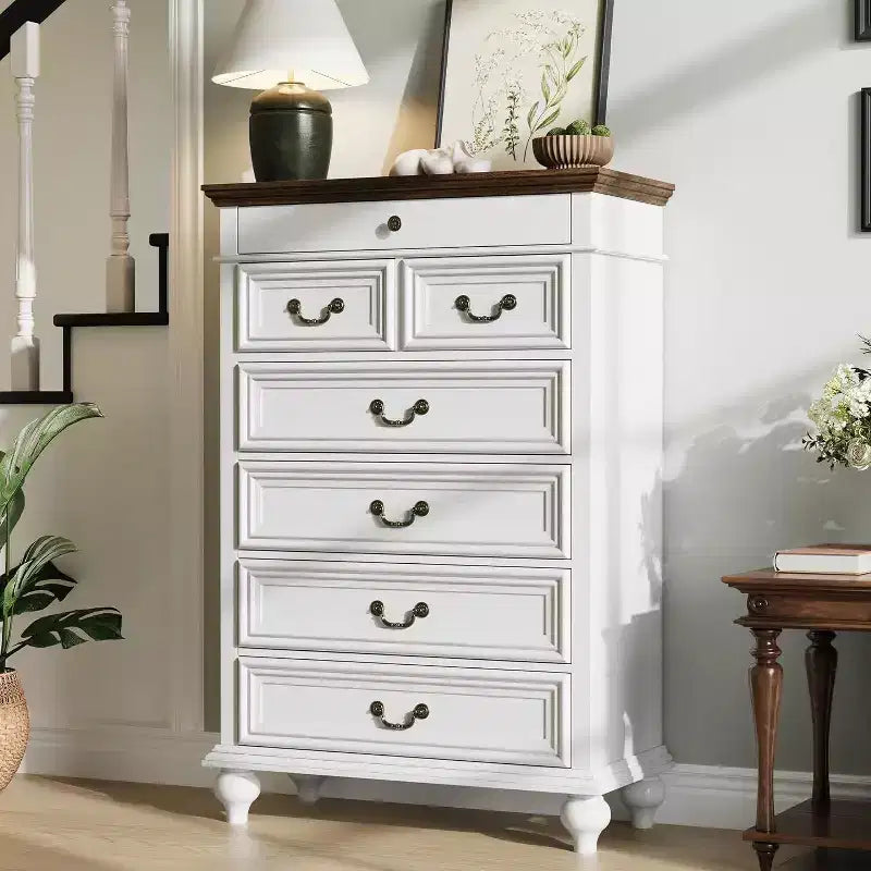 50 Rustic Farmhouse 7-Drawer Dresser - Jewelry Storage Chest for Bedroom & Living