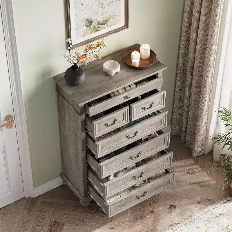 50 Rustic Farmhouse 7-Drawer Dresser - Jewelry Storage Chest for Bedroom & Living