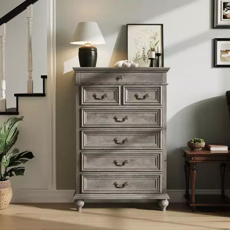50 Rustic Farmhouse 7-Drawer Dresser - Jewelry Storage Chest for Bedroom & Living