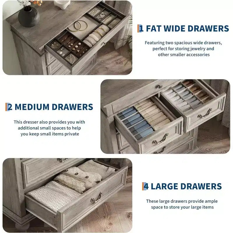 50 Rustic Farmhouse 7-Drawer Dresser - Jewelry Storage Chest for Bedroom & Living