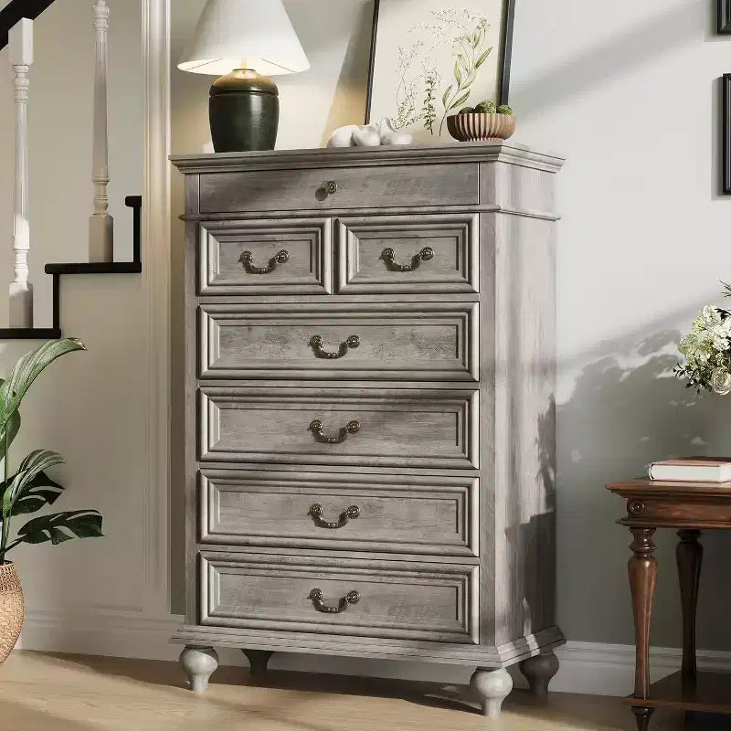 50 Rustic Farmhouse 7-Drawer Dresser - Jewelry Storage Chest for Bedroom & Living
