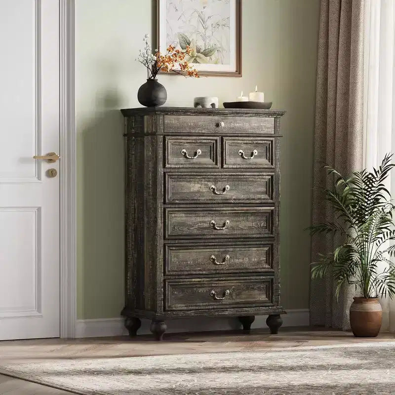 50 Rustic Farmhouse 7-Drawer Dresser - Jewelry Storage Chest for Bedroom & Living
