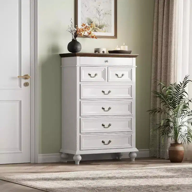 50 Rustic Farmhouse 7-Drawer Dresser - Jewelry Storage Chest for Bedroom & Living