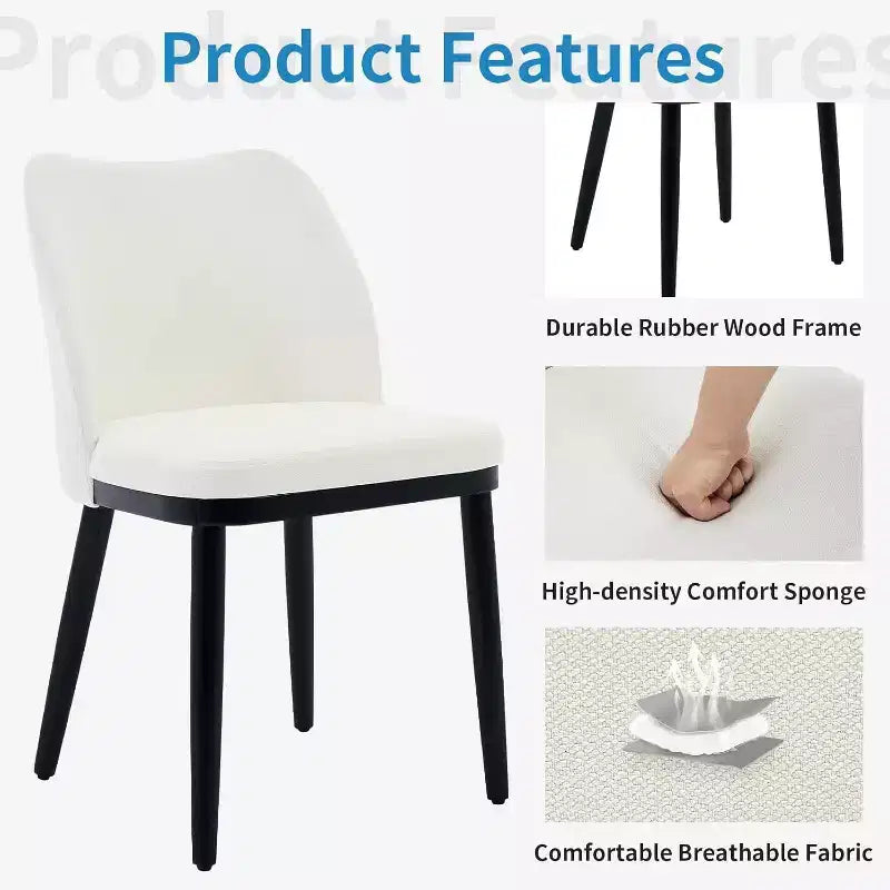 Acekool Modern Dining Chairs Set: Neutral Upholstered Seats, Wood Legs, Easy Assembly