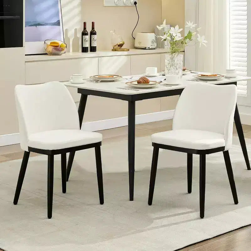 Acekool Modern Dining Chairs Set: Neutral Upholstered Seats, Wood Legs, Easy Assembly