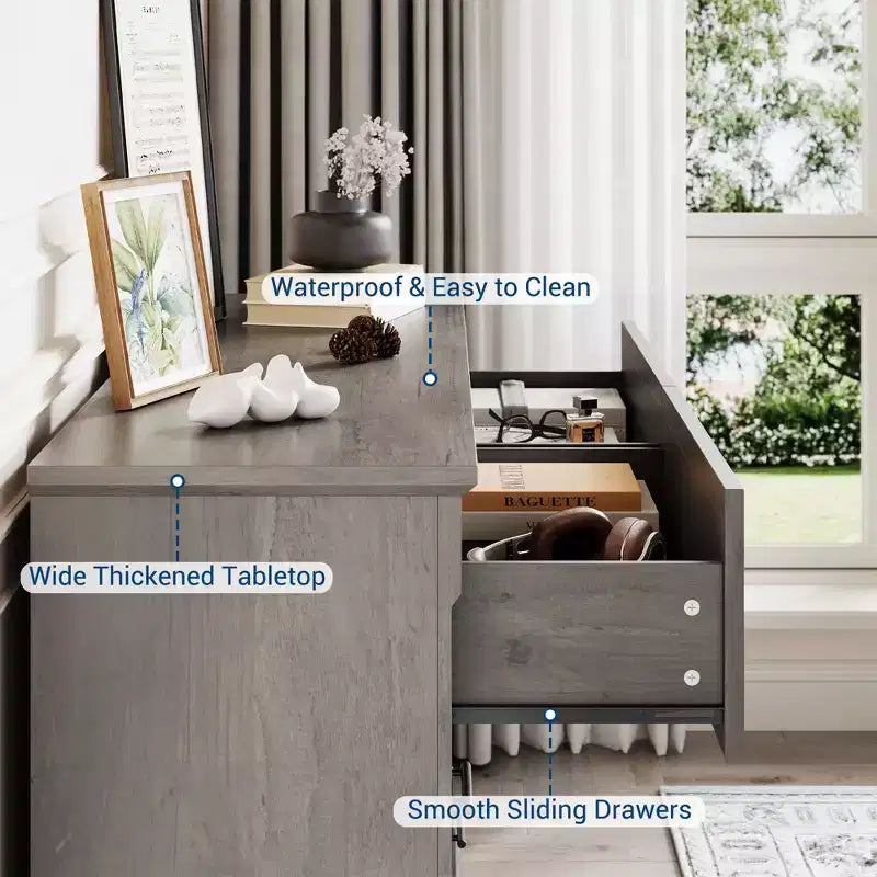 COZONY 47 6-Drawer Farmhouse Dresser  Rustic Wooden Double Chest with Metal Handles for Bedroom, Living Room & Hallway Storage