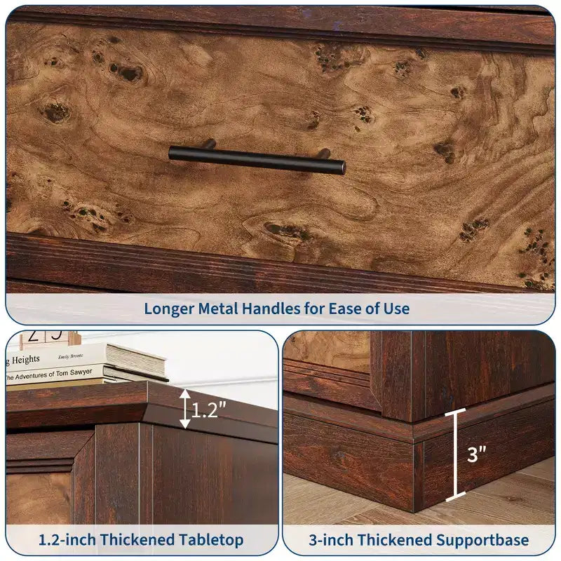 COZONY 47 6-Drawer Farmhouse Dresser  Rustic Wooden Double Chest with Metal Handles for Bedroom, Living Room & Hallway Storage
