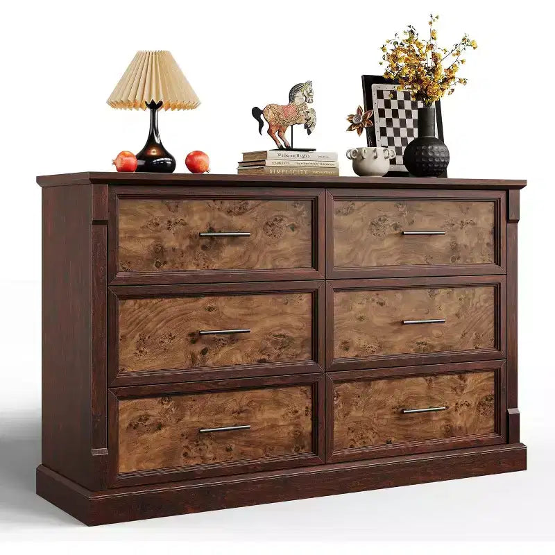 COZONY 47 6-Drawer Farmhouse Dresser  Rustic Wooden Double Chest with Metal Handles for Bedroom, Living Room & Hallway Storage