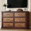 COZONY 47 6-Drawer Farmhouse Dresser  Rustic Wooden Double Chest with Metal Handles for Bedroom, Living Room & Hallway Storage