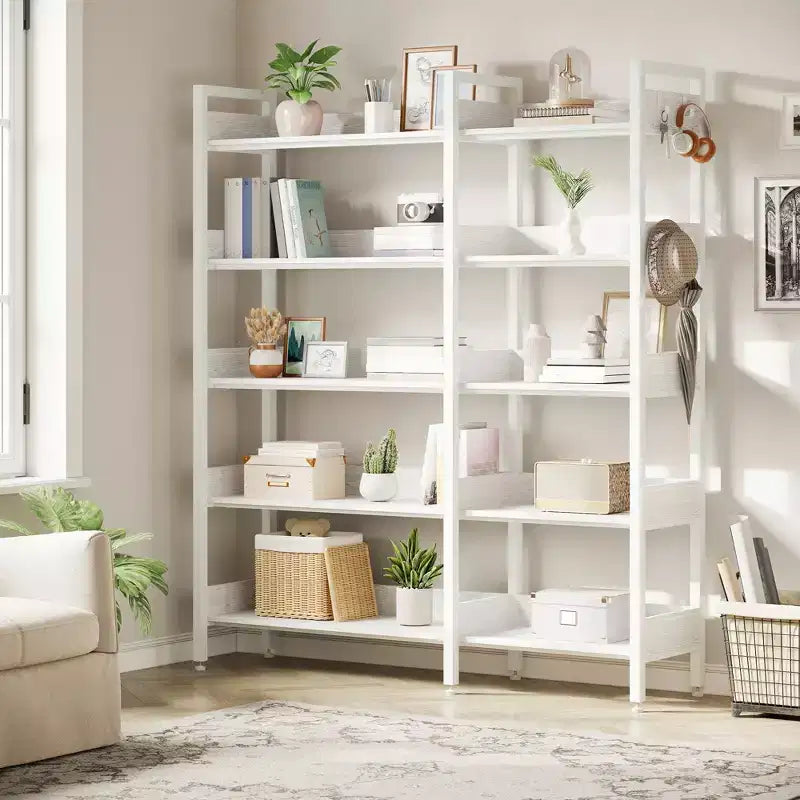 5-Tier Convertible Corner Bookshelf, L-Shaped Industrial Bookcase with Storage Display for Home, Office & Living Room