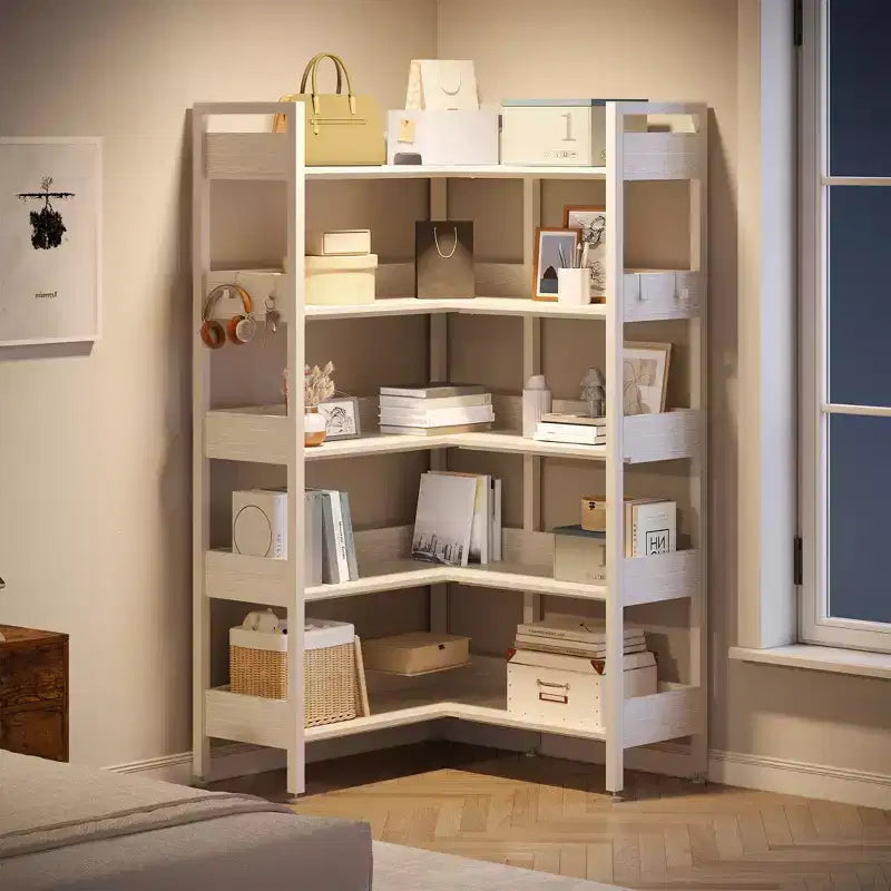 5-Tier Convertible Corner Bookshelf, L-Shaped Industrial Bookcase with Storage Display for Home, Office & Living Room