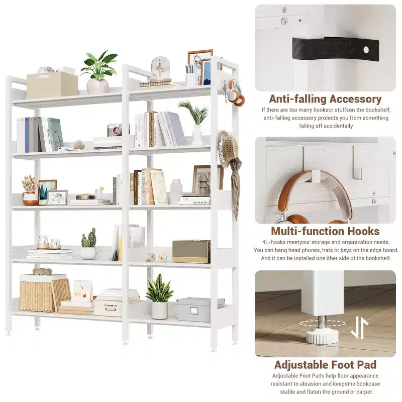 5-Tier Convertible Corner Bookshelf, L-Shaped Industrial Bookcase with Storage Display for Home, Office & Living Room